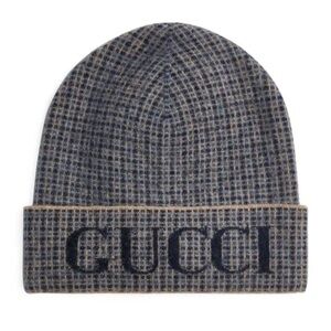 Gucci Navy and Beige Logo Beanie
